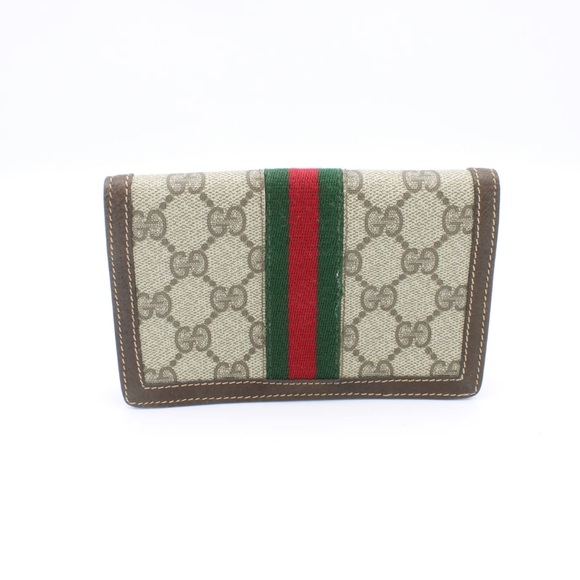 Vintage Authentic Gucci GG Supreme Monogram Brown Canvas And Leather Snap Wallet - Picture 2 of 9